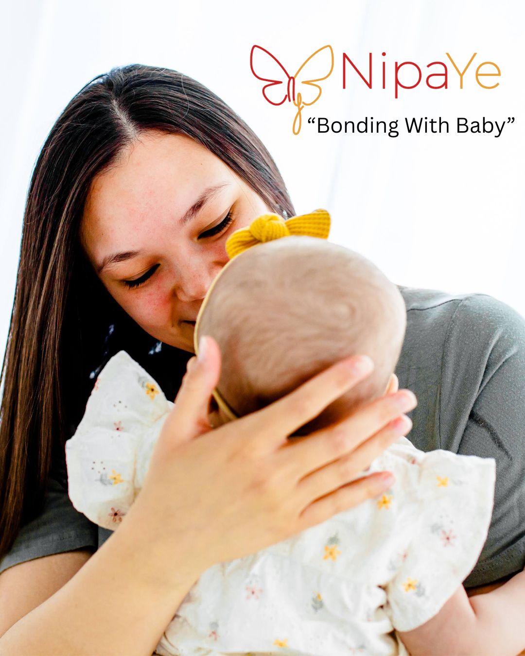 mother holding baby in soft light, cozy nursery, warm pastel colors, supportive mood