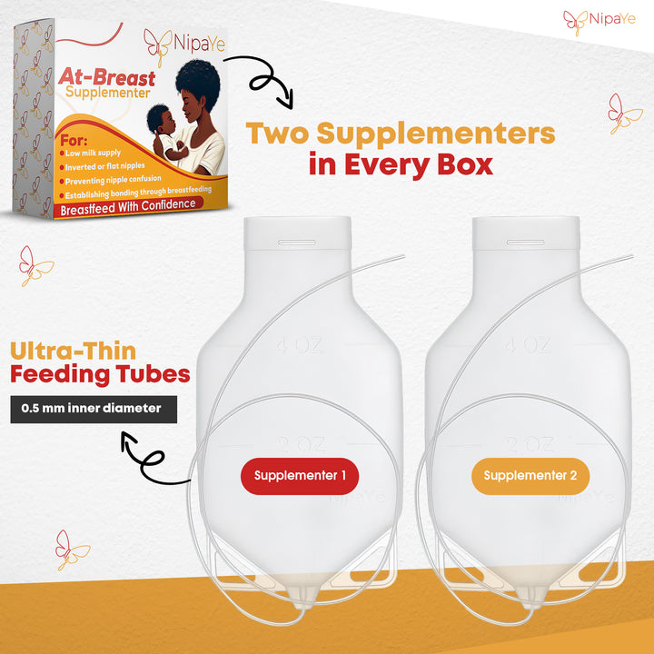 Nipave breast supplementers with packaging on a white background